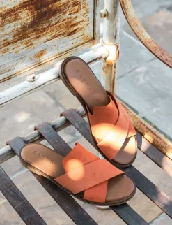 Ciabatte tacco 1cm camoscio arancio