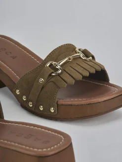 Ciabatte tacco 3cm camoscio verde