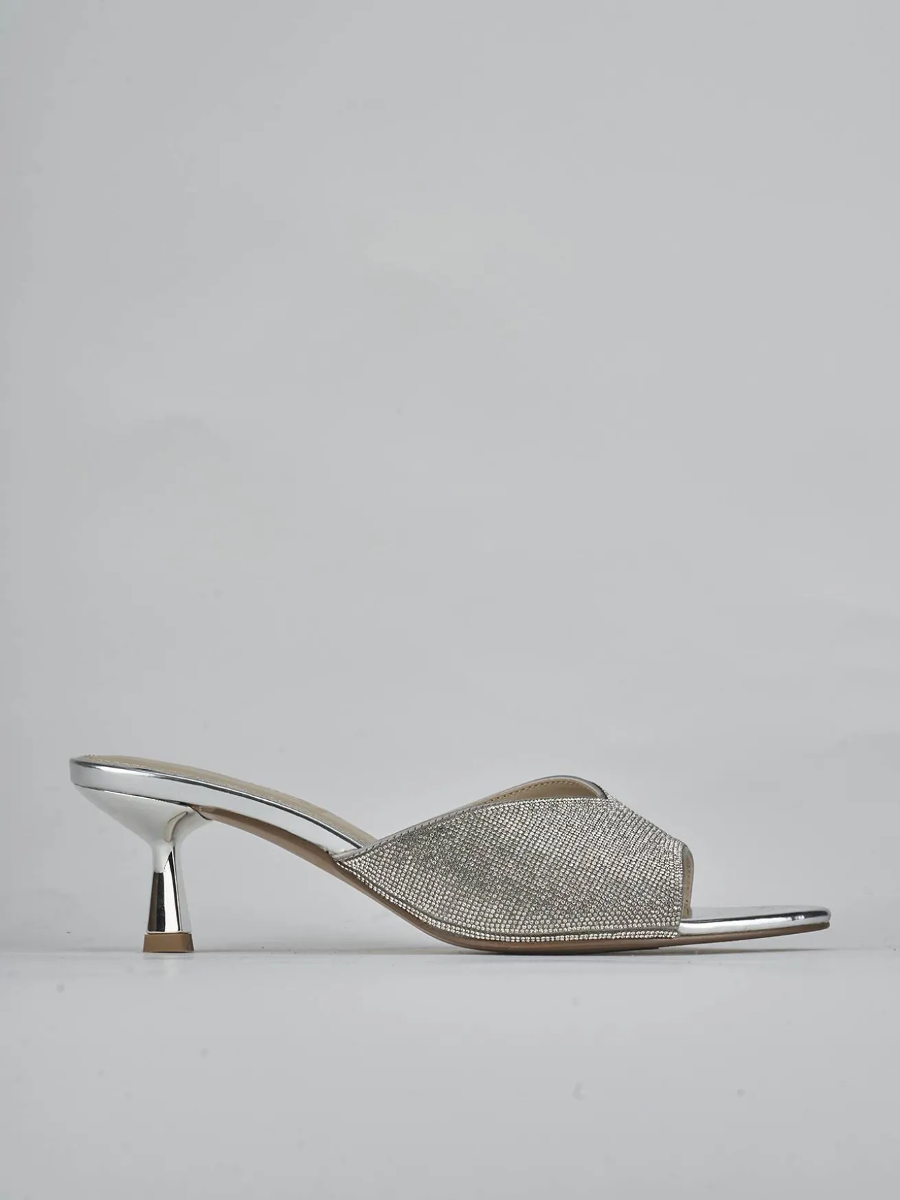 Ciabatte tacco 6cm pelle argento