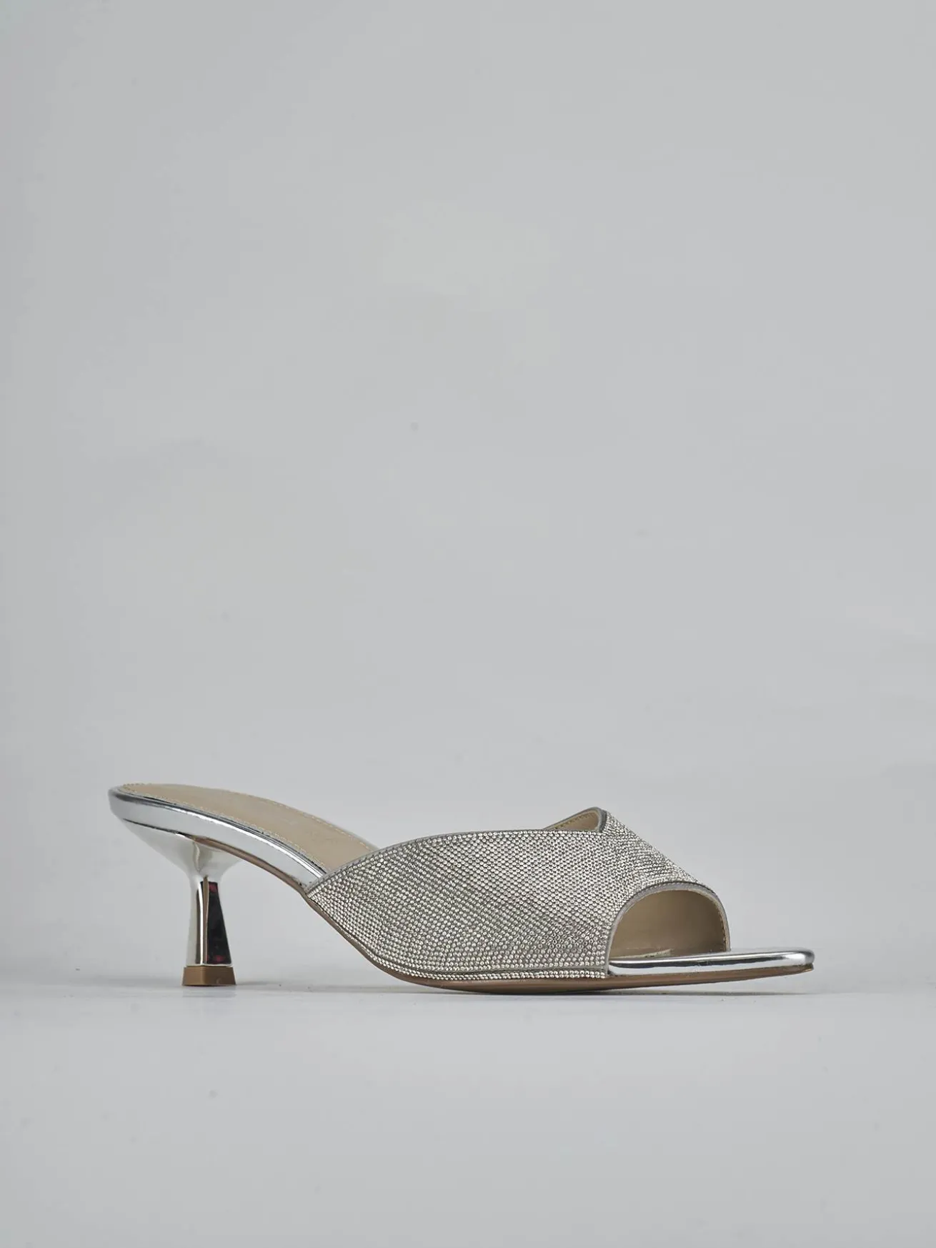 Ciabatte tacco 6cm pelle argento