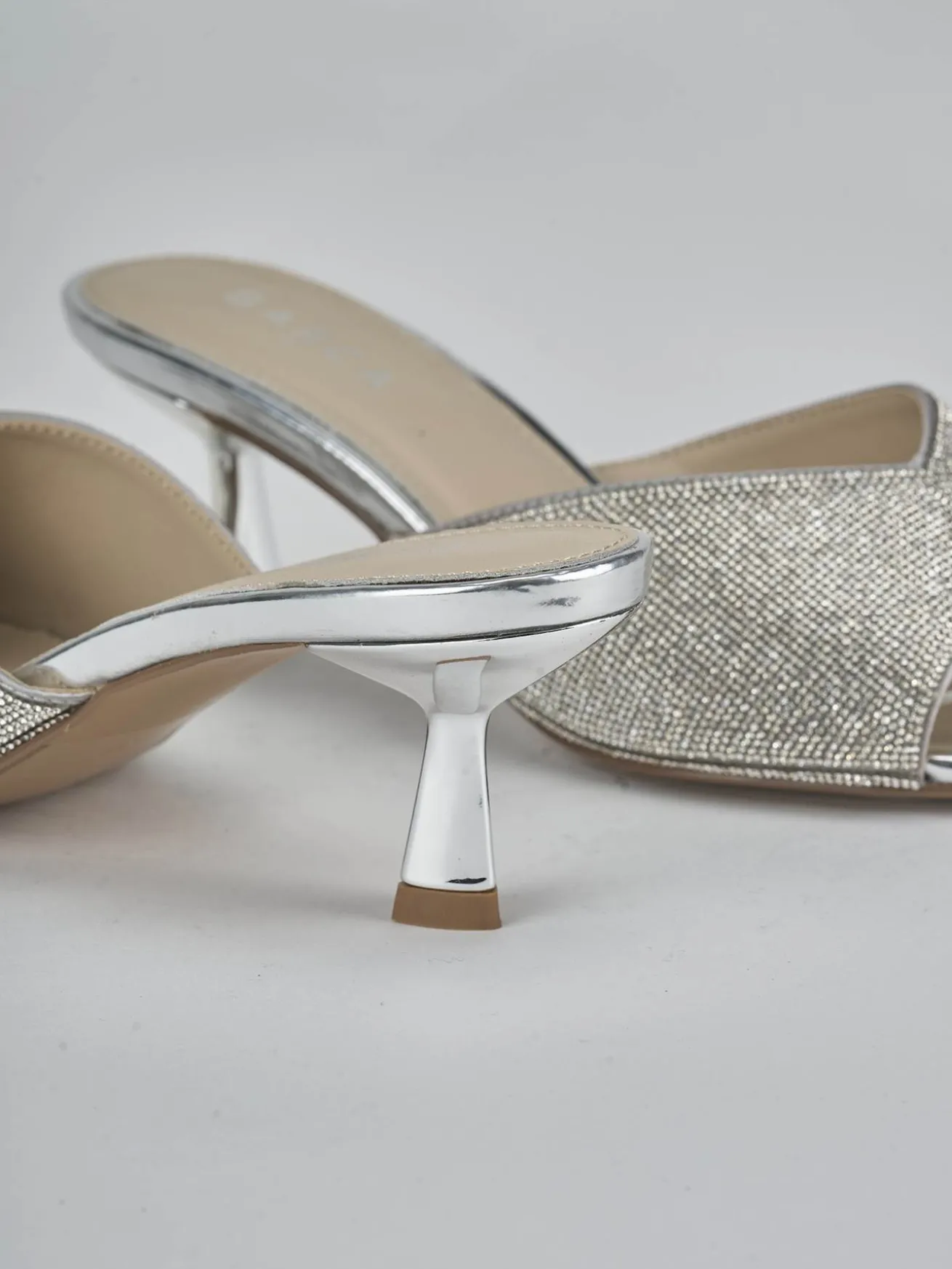 Ciabatte tacco 6cm pelle argento