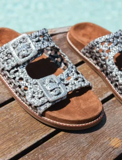 Ciabatte tacco 1cm pelle argento