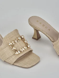 Ciabatte tacco 6cm pelle beige