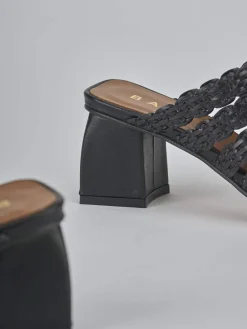 Ciabatte tacco 5cm pelle nero