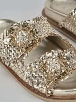 Ciabatte tacco 1cm pelle oro