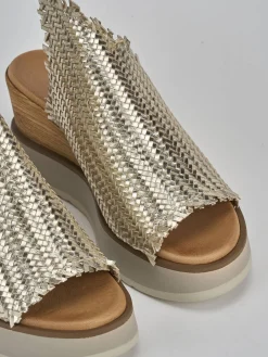 Ciabatte tacco 8cm pelle oro