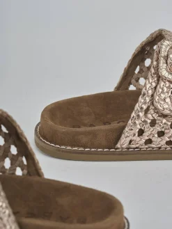 Ciabatte tacco 1cm pelle oro