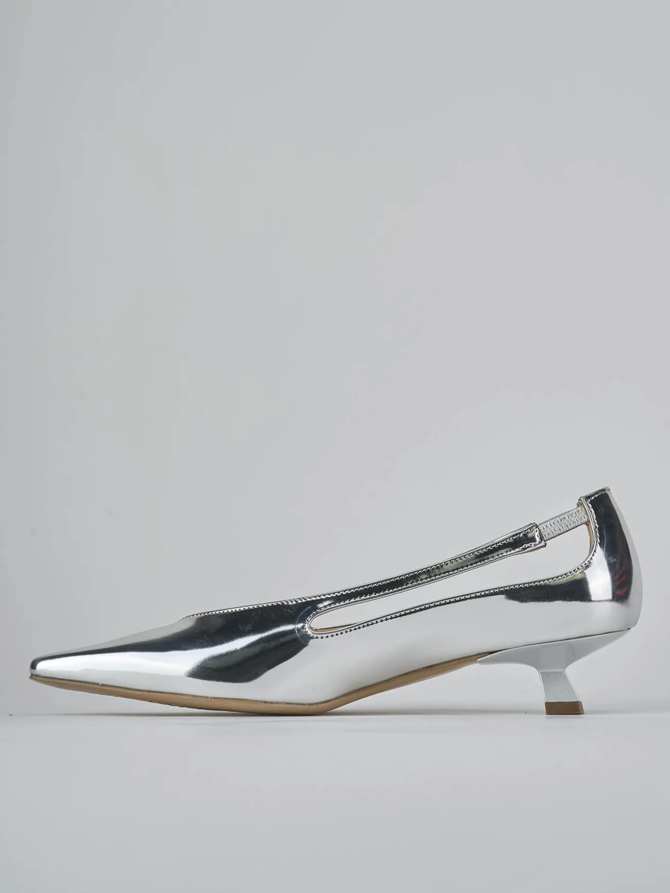 Décolleté tacco 4cm laminato argento
