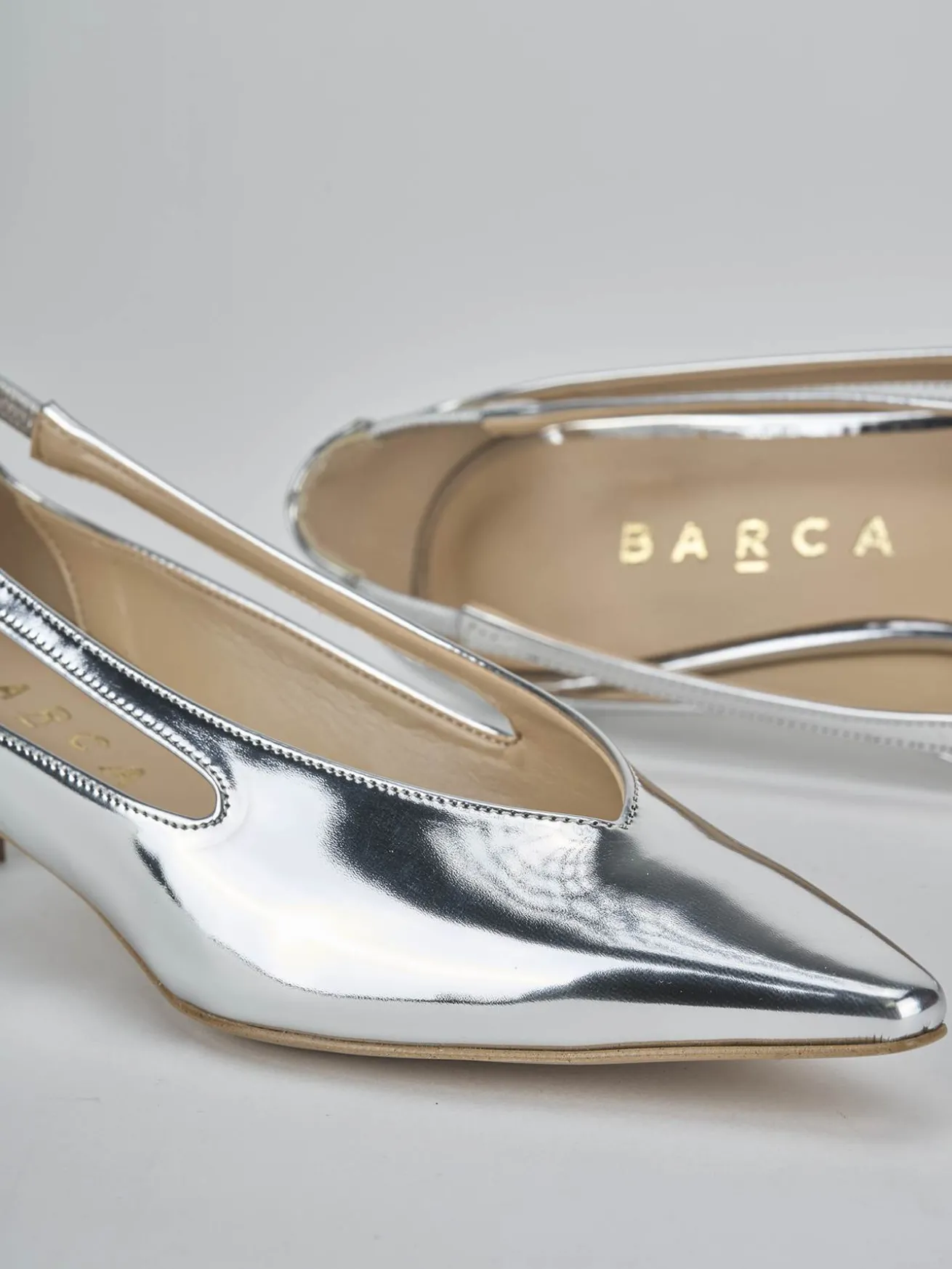 Décolleté tacco 4cm laminato argento