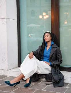 Décolleté tacco 9cm velluto blu