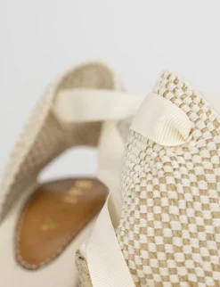 Espadrilla zeppa 9 cm beige tessuto