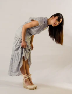 Espadrilla zeppa 9 cm beige tessuto