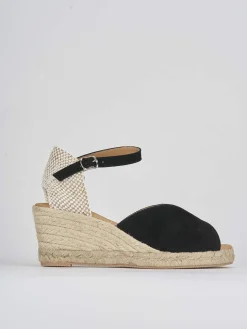 Espadrillas tacco 7cm camoscio nero