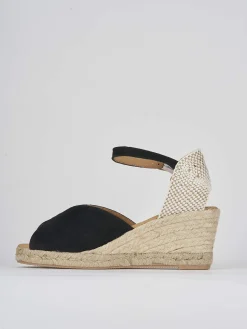 Espadrillas tacco 7cm camoscio nero