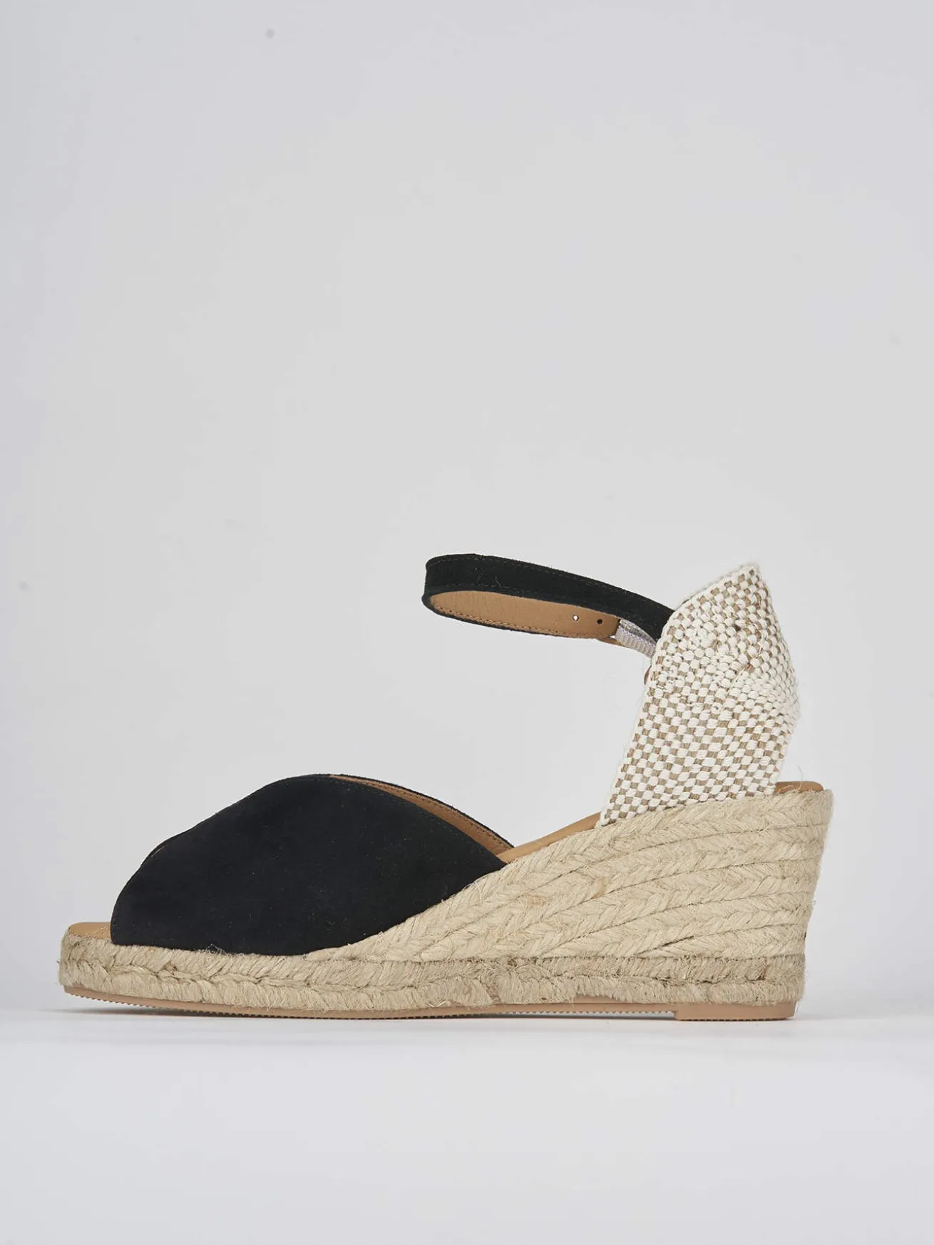 Espadrillas tacco 7cm camoscio nero
