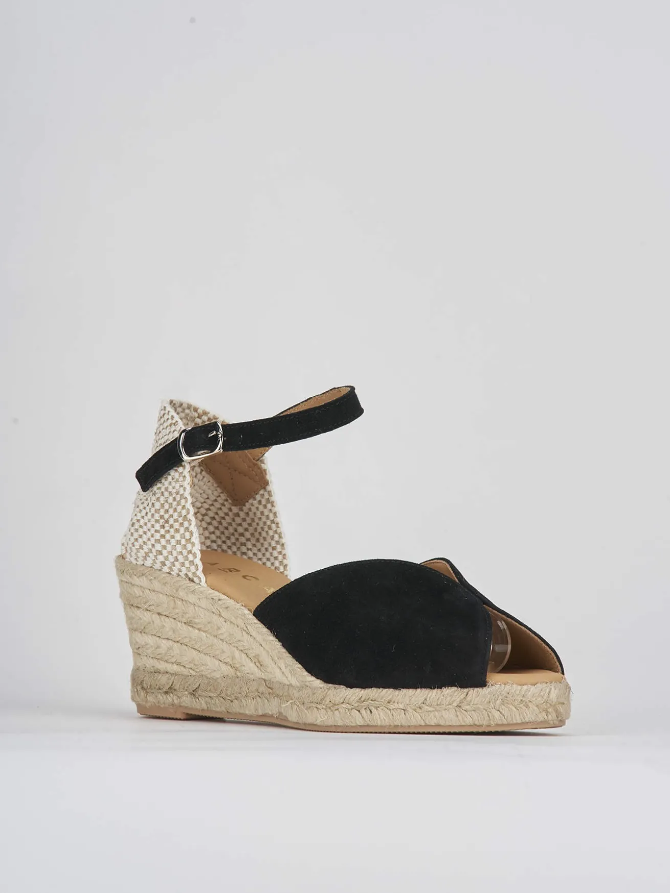 Espadrillas tacco 7cm camoscio nero