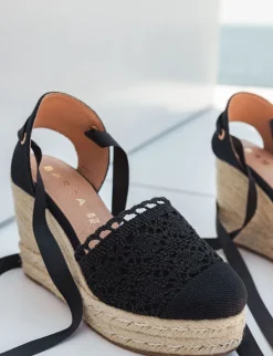 Espadrillas tacco 11cm camoscio sostenible nero