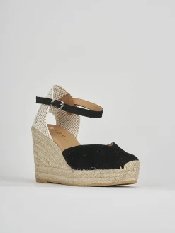 Espadrillas tacco 9cm camoscio nero