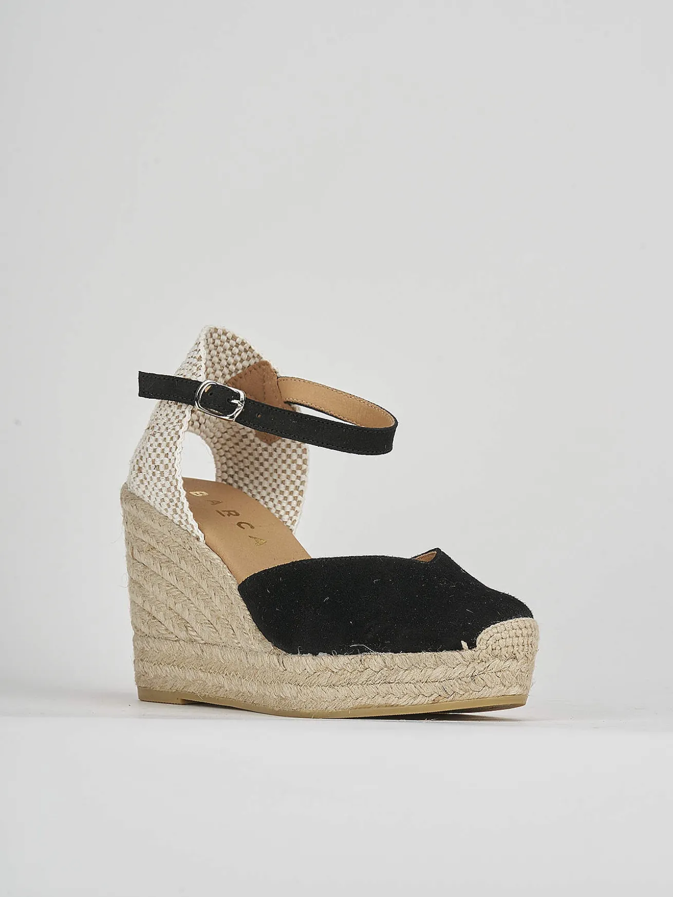 Espadrillas tacco 9cm camoscio nero