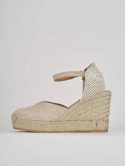 Espadrillas tacco 9cm camoscio beige