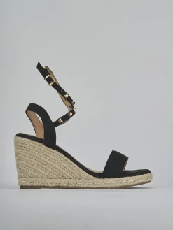 Espadrillas tacco 9cm camoscio sostenible nero