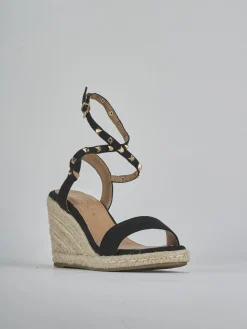 Espadrillas tacco 9cm camoscio sostenible nero