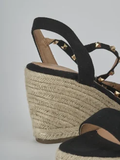 Espadrillas tacco 9cm camoscio sostenible nero