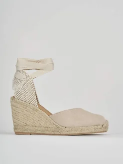 Espadrillas tacco 8cm camoscio beige
