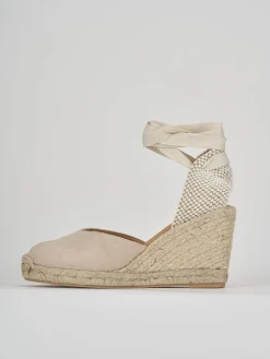 Espadrillas tacco 8cm camoscio beige