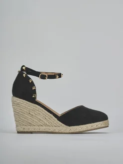 Espadrillas tacco 9cm camoscio sostenible nero