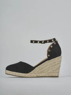 Espadrillas tacco 9cm camoscio sostenible nero