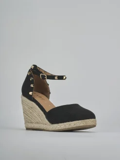 Espadrillas tacco 9cm camoscio sostenible nero