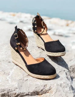 Espadrillas tacco 9cm camoscio sostenible nero