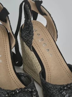 Espadrillas tacco 8cm pelle nero