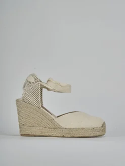 Espadrillas tacco 9cm tessuto beige