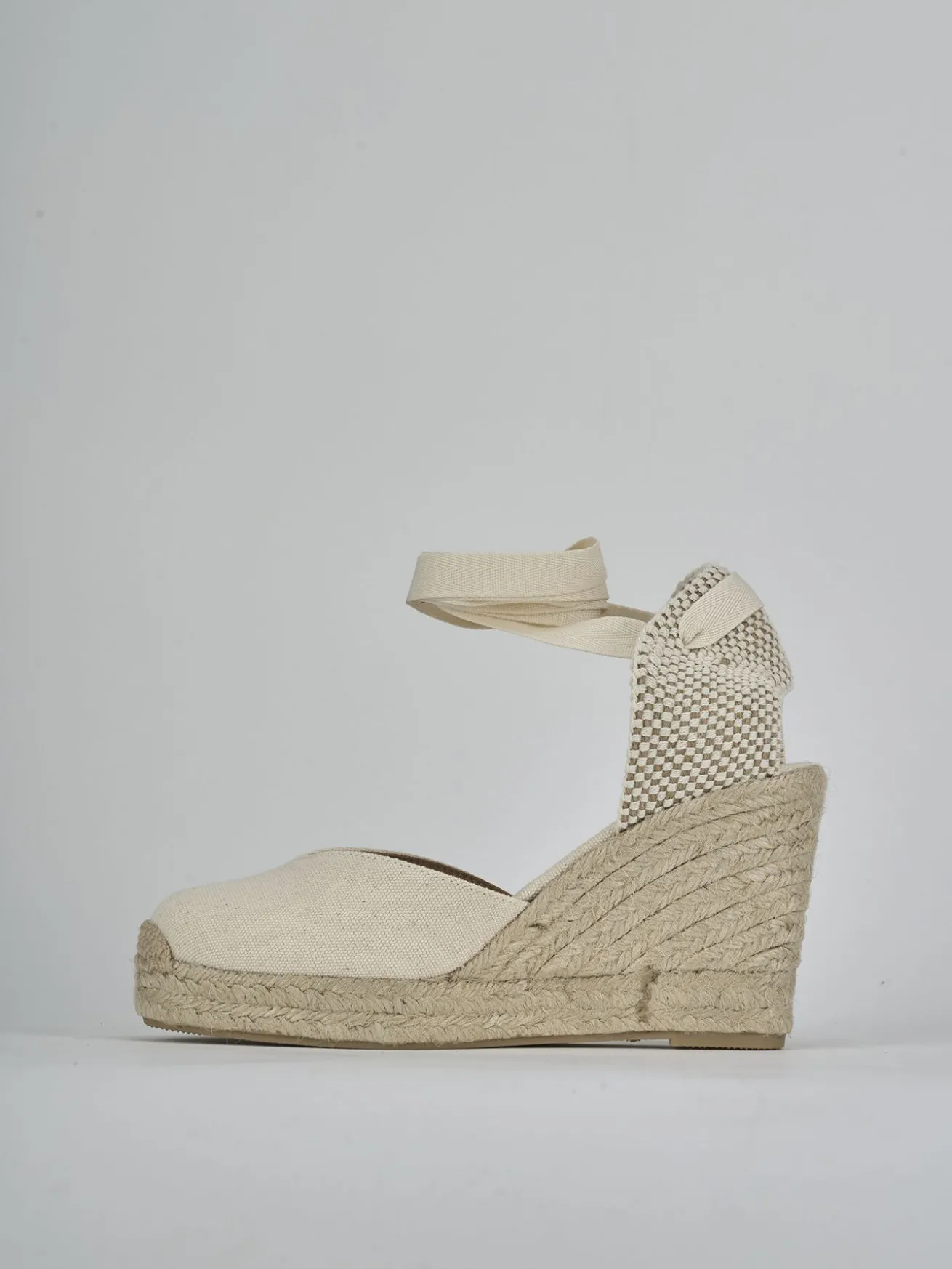 Espadrillas tacco 9cm tessuto beige