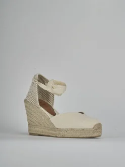 Espadrillas tacco 9cm tessuto beige