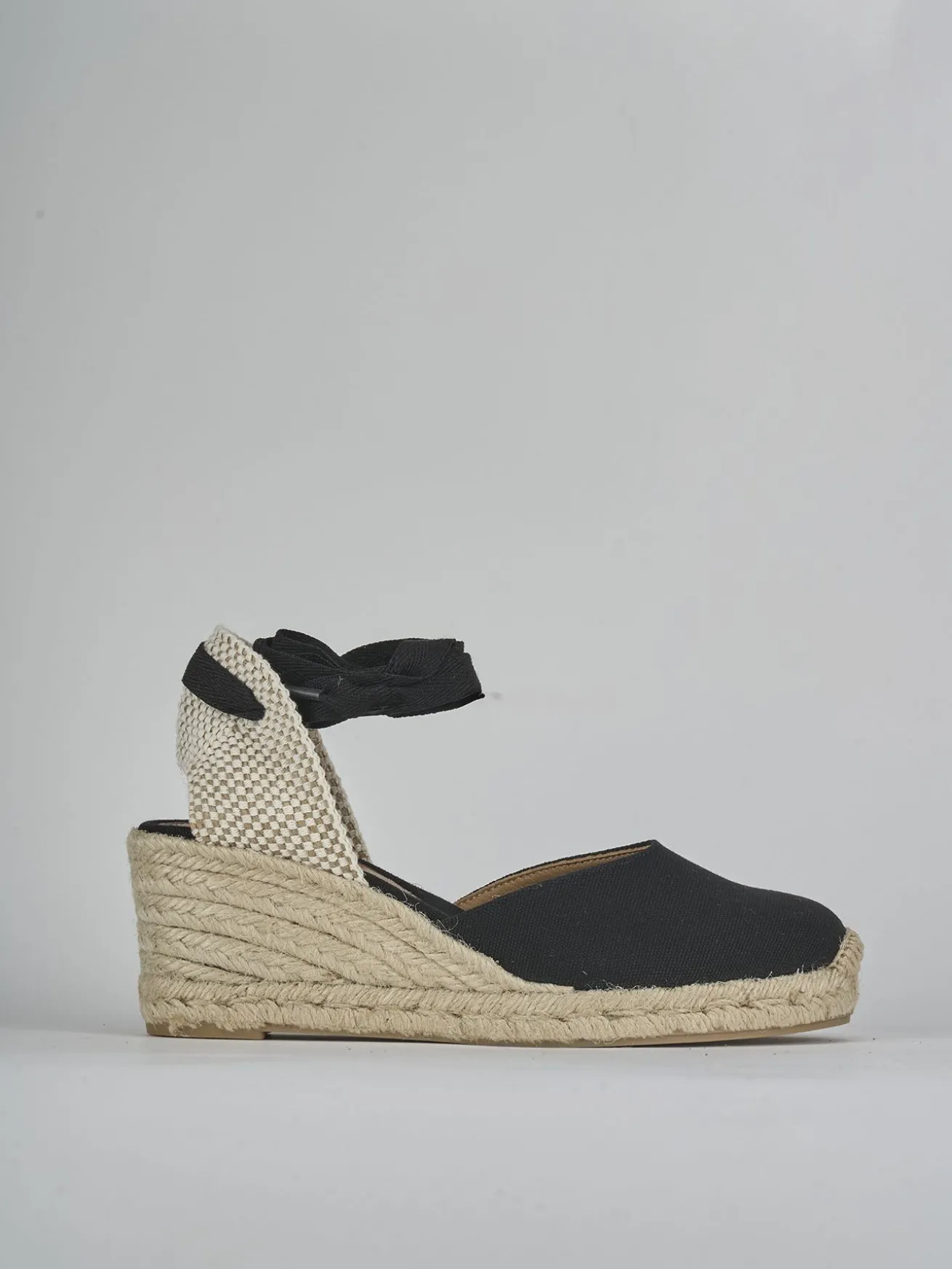 Espadrillas tacco 6cm tessuto nero