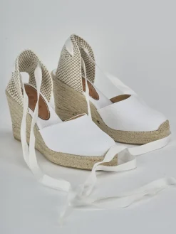Espadrillas tacco 9cm tessuto bianco