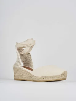 Espadrillas tacco 4cm tessuto beige