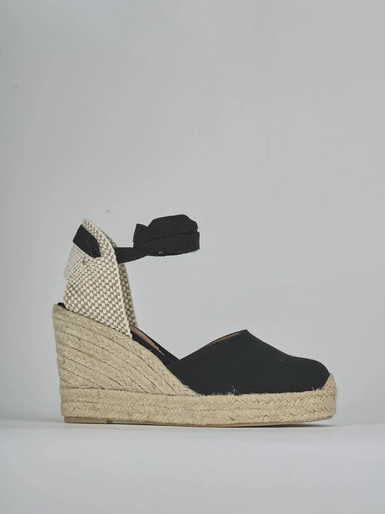Espadrillas tacco 9cm tessuto nero