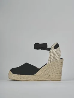 Espadrillas tacco 9cm tessuto nero