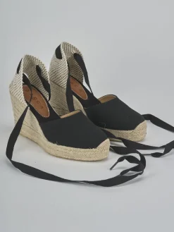 Espadrillas tacco 9cm tessuto nero