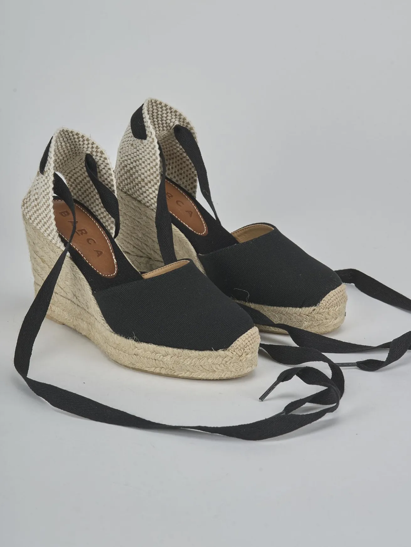 Espadrillas tacco 9cm tessuto nero