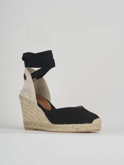 Espadrillas tacco 8cm tessuto nero