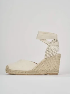 Espadrillas tacco 8cm tessuto beige