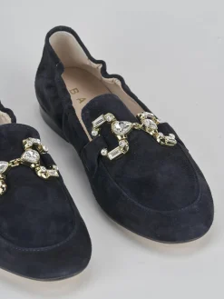 Mocassini tacco 1cm camoscio blu