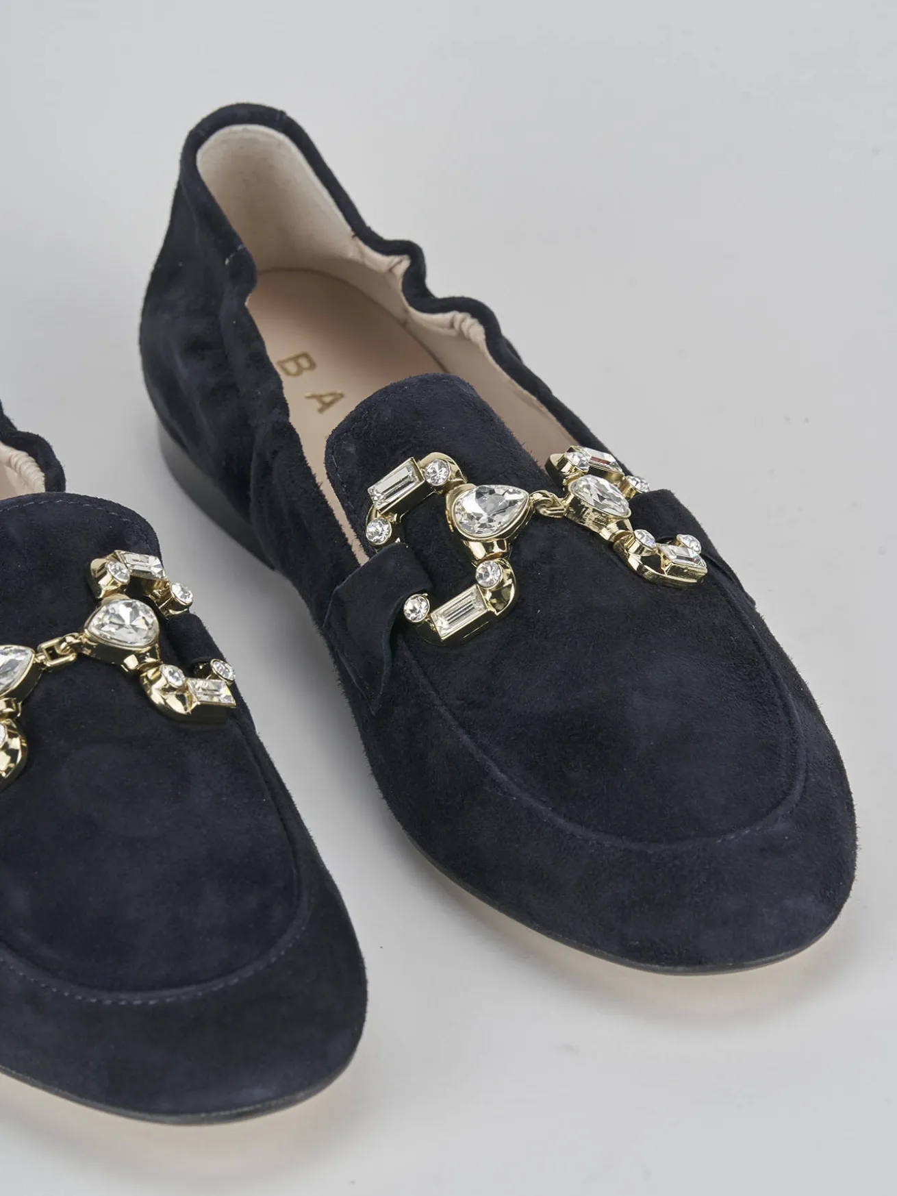 Mocassini tacco 1cm camoscio blu