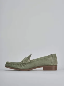 Mocassini tacco 1cm camoscio verde