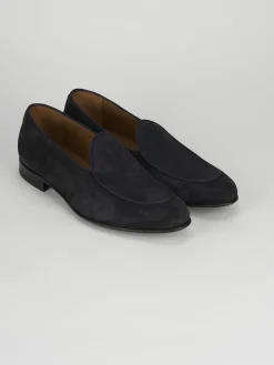 Mocassini tacco 2cm camoscio blu